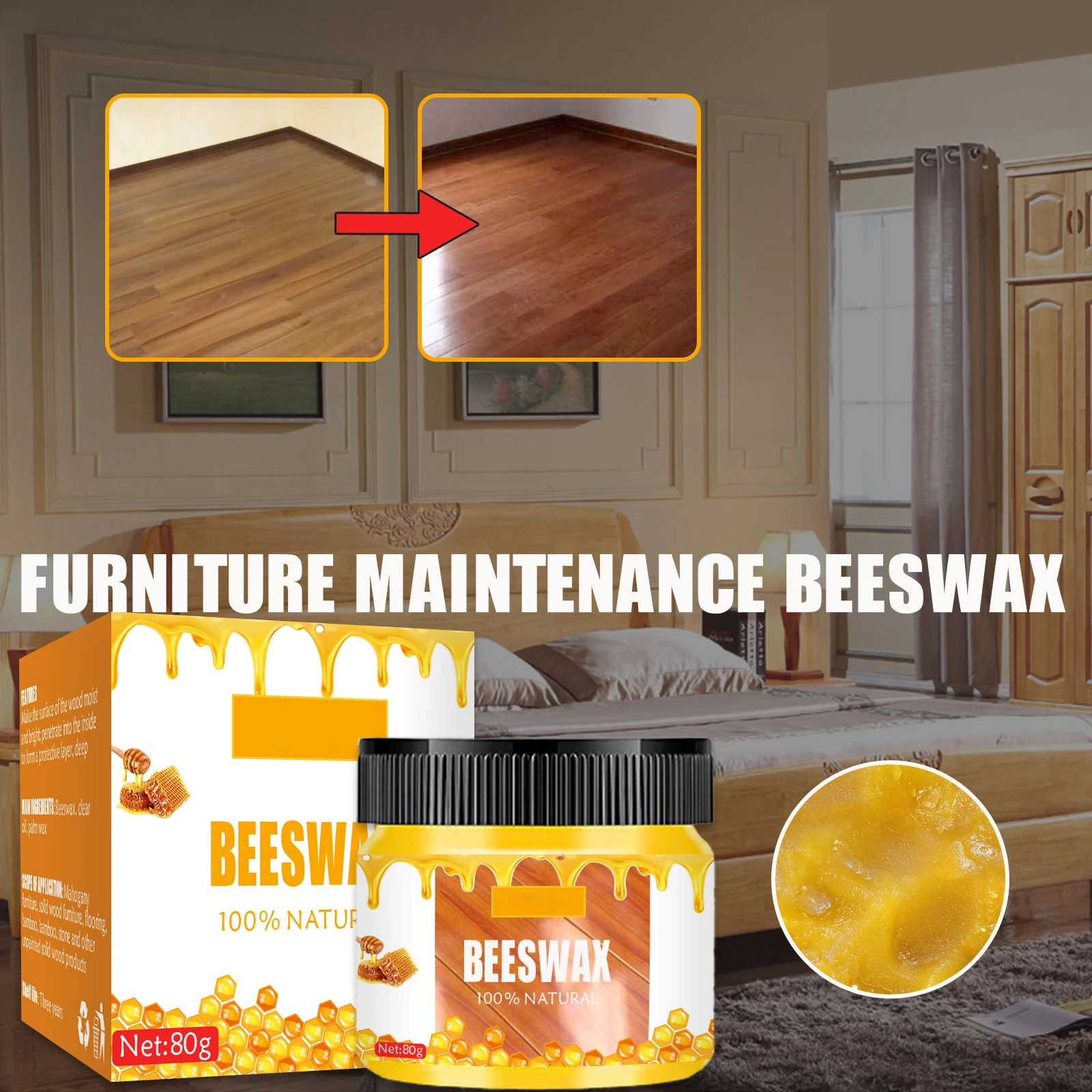 Furniture Beeswax Wood Care Wax Wooden Care Wax Solid Wood Furniture Polishing Seasoning Natural Beeswax Polisher Waterproof Woodwork Care Maintenance Beeswax