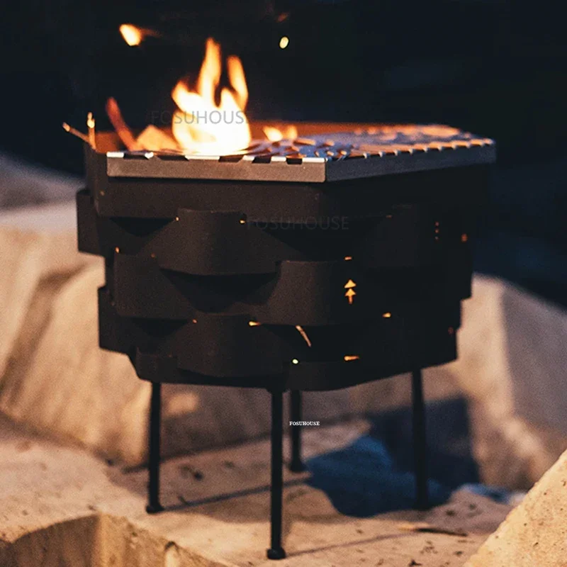 Courtyard Stainless Steel Fire Pit For Outdoor Heater Camping BBQ Stove Winter Folding Portable Utdoor Camping Charcoal Braziers