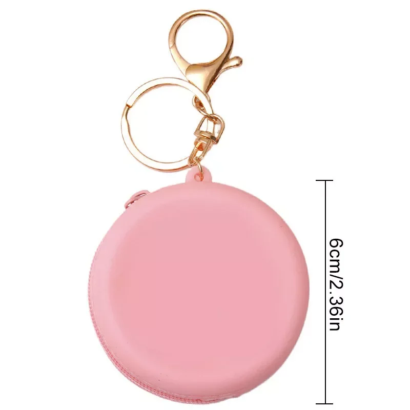 Mini Round Silicone Zipper Coin Purse Solid Color Small Wallet Change Pouch Key Holder Storage Keychain Bag Pendent