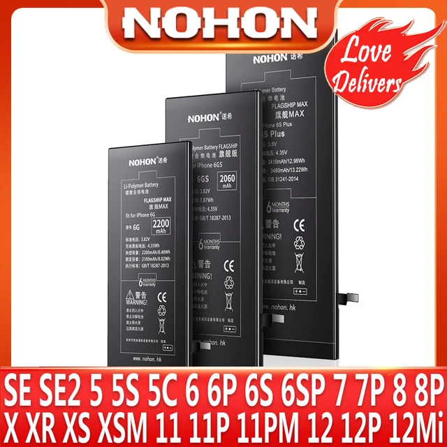 NOHON Battery For iPhone 12 Mini 6 S 7 8 Plus X Lithium Polymer Bateria For  iPhone12 Mini iPhone6 iPhone6S iPhone7 iPhone8 Plus