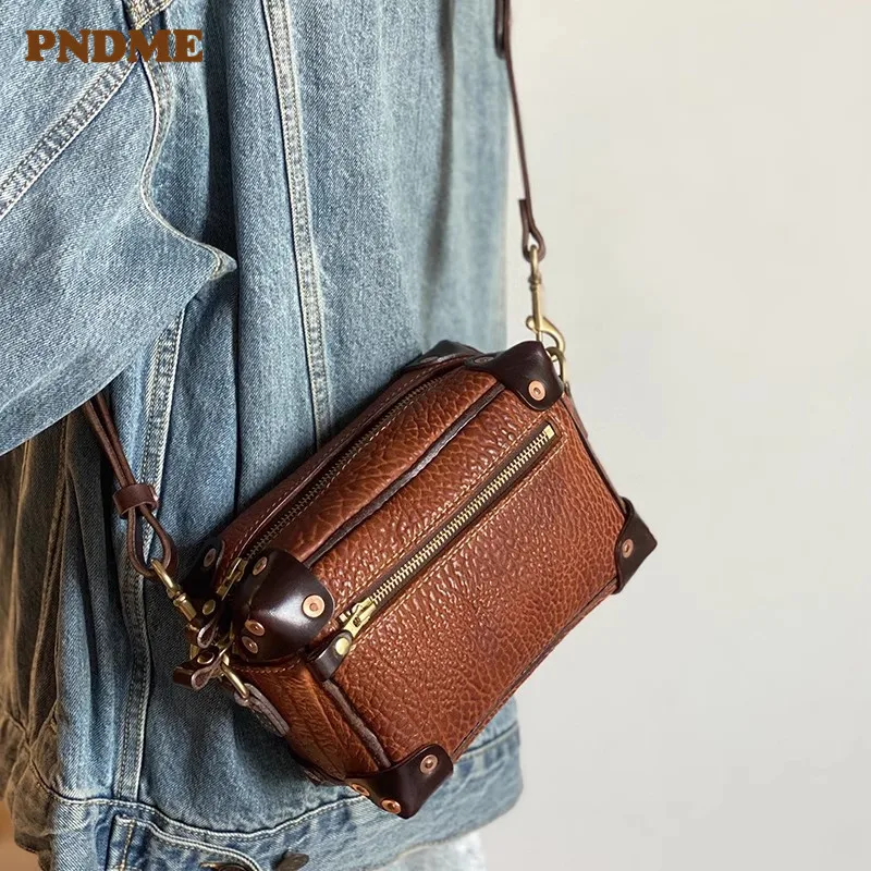 PNDME organizer vintage designer high quality first layer cowhide women's crossbody bag party genuine leather shoulder bag