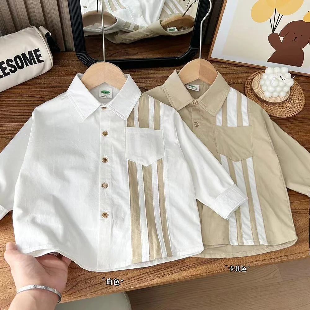 

Детская рубашка из чистого хлопка с длинным рукавом, на весну и осень, Корейская версия, свободный и Мягкий Топ, рубашка для детей среднего и старшего возраста