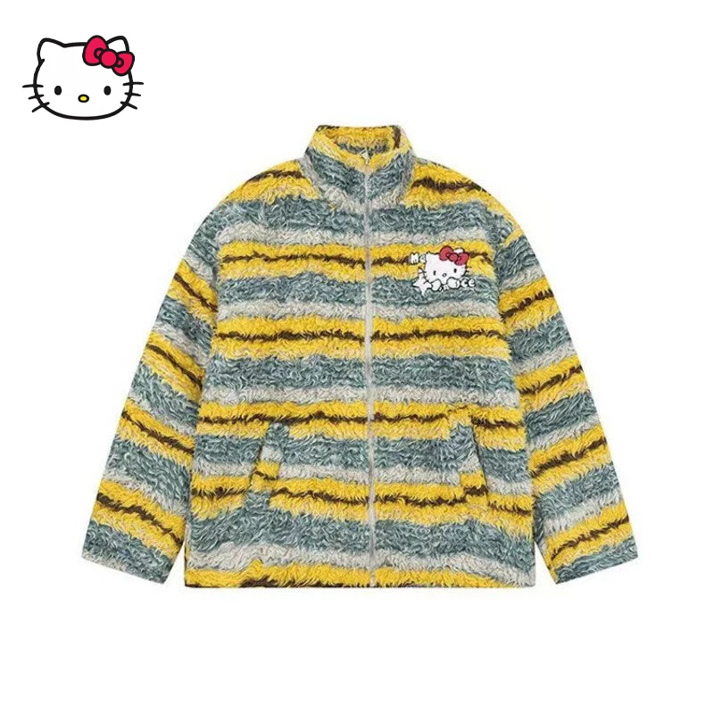 

Kawaii Sanrio Hellokitty аниме Kawaii Зимние новые универсальные модные парные Свободные повседневные кардиганы плюс бархатная утепленная куртка
