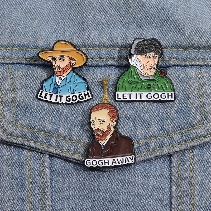 Let It Gogh Away 에나멜 핀, 셀프 초상화 해바라기 유화 피규어 브로치, 배낭 의류 쥬얼리용 라펠 배지