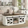 47.3'' White Farmhouse Center Table with Sliding Ironmesh Doors, Rustic Brown Top Rectangular Coffee Table for Living Room 3