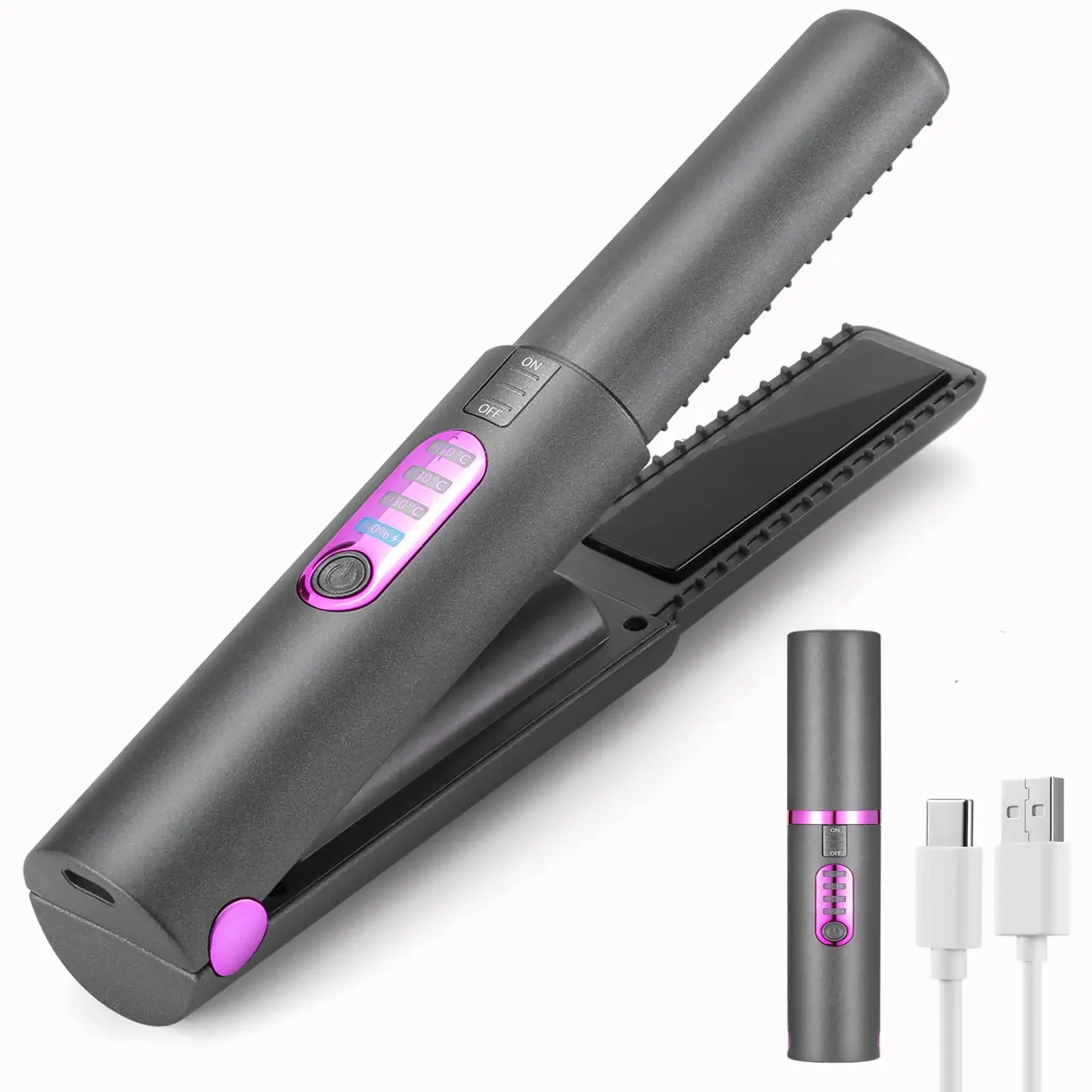 Wirless Rechargeable Portable Hair Staightener Hair Curler Negative Ions 4800mAh Ceramic Flat Iron 2 in 1 Cordless Styling
