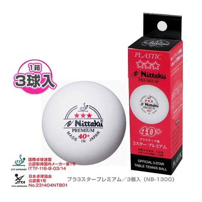 3balls/1box Nittaku ITTF approved 3-Star PREMIUM 40+ Seamed Table Tennis Balls Premium Plastic Ball
