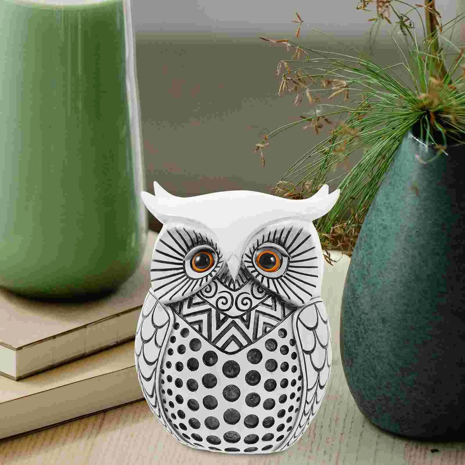 

Tabletop Decor Owl Ornament Patio Figurine Model Landscape Statue Resin White Office Ornaments