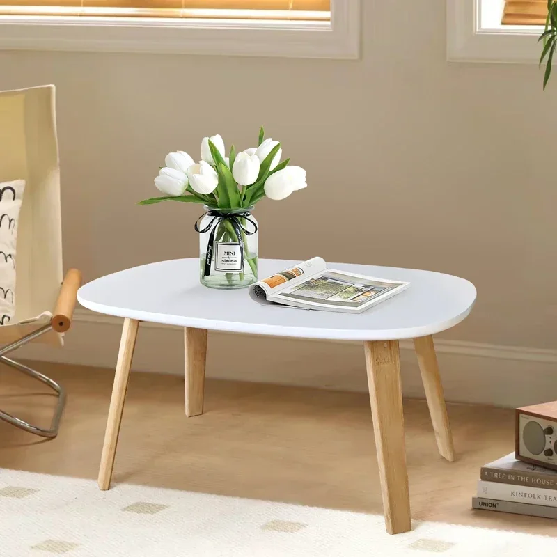 Oval Coffee Table for Living Room, Modern Wood End Table Small Bamboo Bedside Table, Modern Minimalist Side Home Furniture