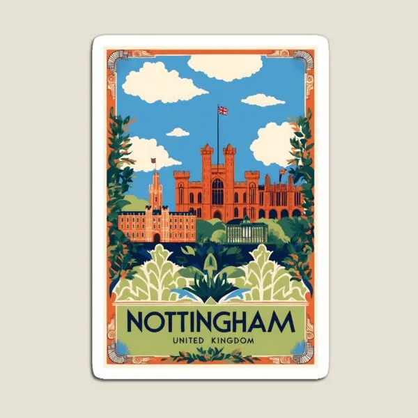 Nottingham United Kingdom Vintage Travel Magnet Home Cute Funny Decor Colorful Magnetic Children Toy Stickers Refrigerator Baby