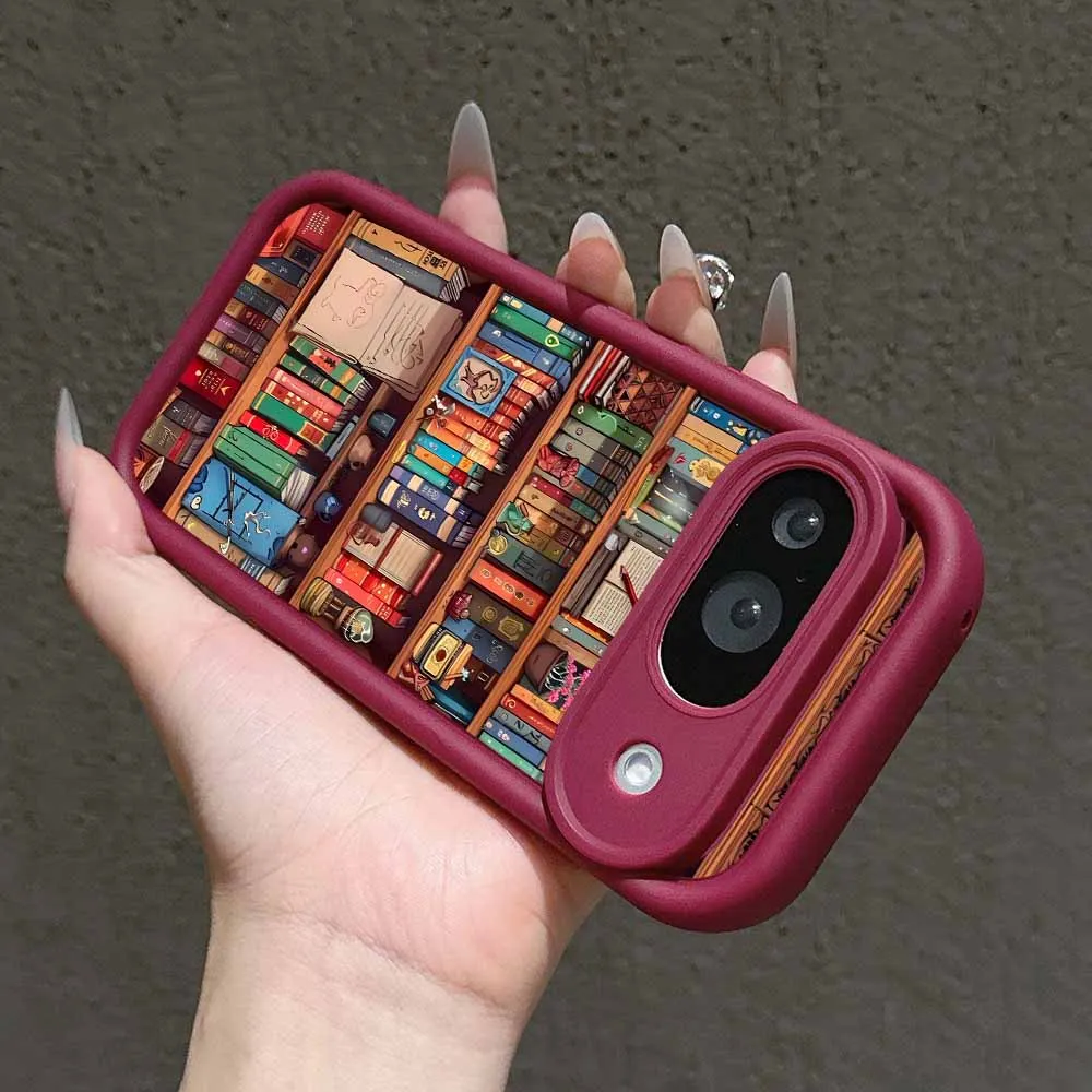 Creative Bookshelf Pattern Cover with Ladder Design and Lanyard for Phones - Soft and Stylish  Phone Case