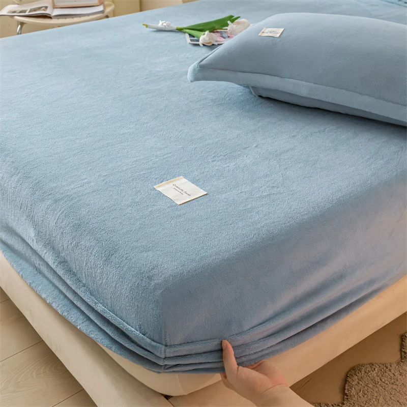 Velvet Thermal Bed Sheets Plush Fabric Mattress Cover For Winter Bed Cover Bed Bed Linen Set For Single Double King Queen Bed 3