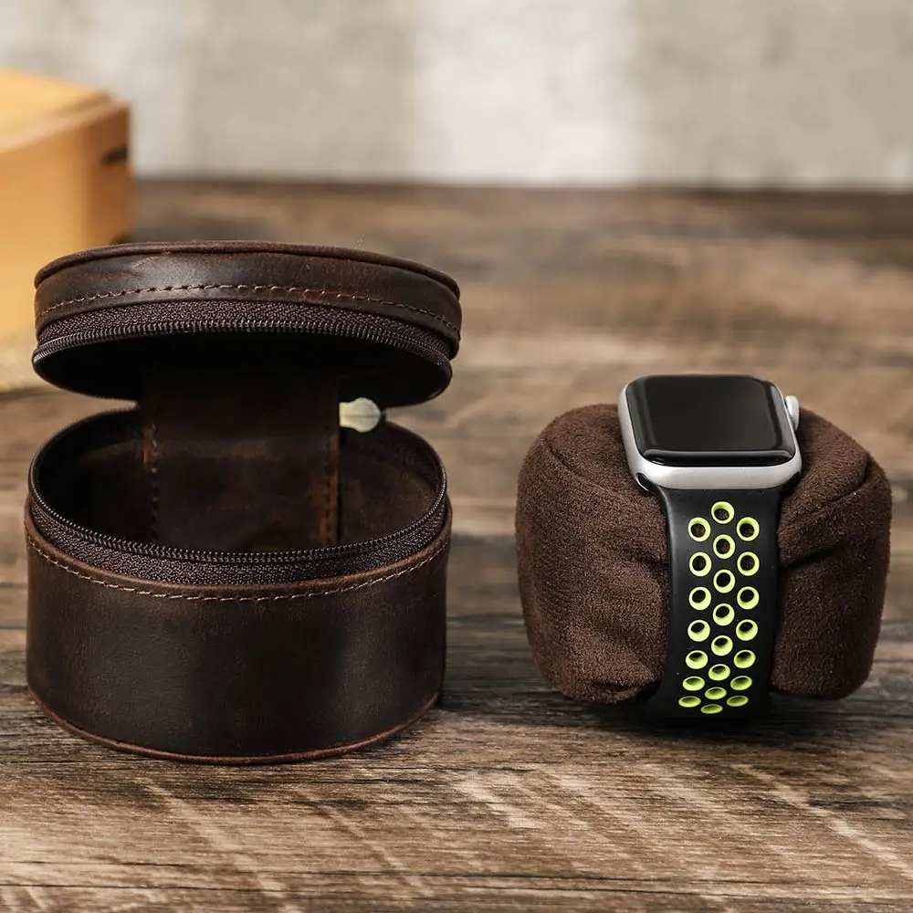 Leather Watch Travel Case Zipper Single Watch Case Storage Soft