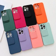 

For iPhone 13 Liquid Silicone Camera Lens Push Protection Case For iPhone 11 12 Pro Max Mini Xs Max XR 7 8 Plus Back Cover Case