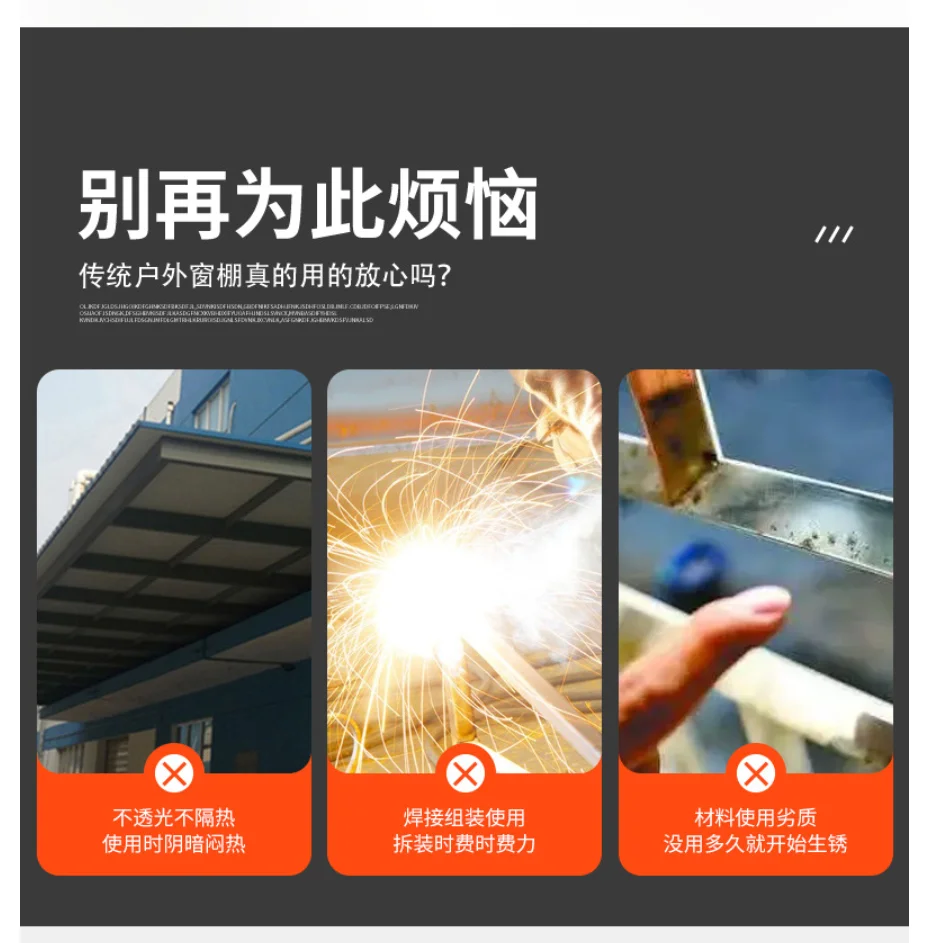 Description Picture 3 of itemOutdoor Carport Waterproof Parking Patio Cover Aluminum Awning Car Shelter Sun Rain Protection Chinese Pergola Aluminum Garden