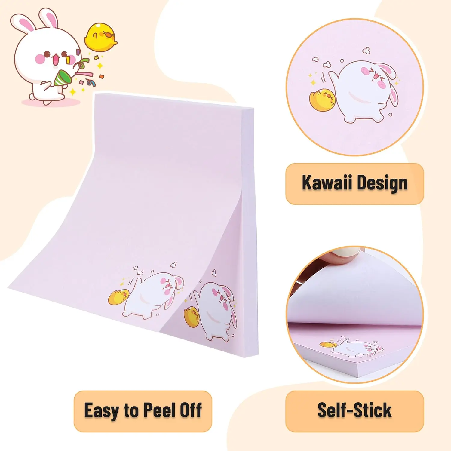 Mr. Pen- Sticky Notes, 3”x3”, 8 Pads, 400 Sheets, Cute Rabbit Sticky Notes