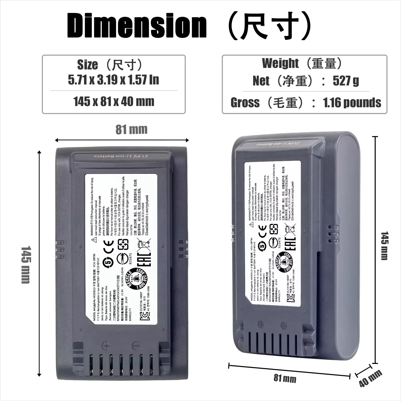 Vacuum Cleaner Battery DJ96-00221A, VCA-SBT90, VCA-SBT90E for Samsung Jet 75, Jet 90, Jet75, Jet90, VS70, VS9000, VS20T7532T1 2