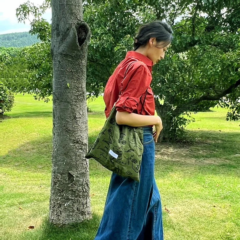 Fashion Original New Designer Canvas Bag Women Vintage Art Satin Face Bag Cowhide Rope Pure Cotton Linen Shoulder Bag For Women