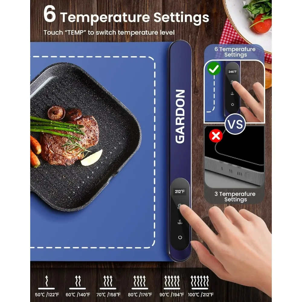Electric Warming Tray, Upgraded Graphene Adjustable Food Warmer, 6 Temperature Settings, Silicone Food Warming Mat 2