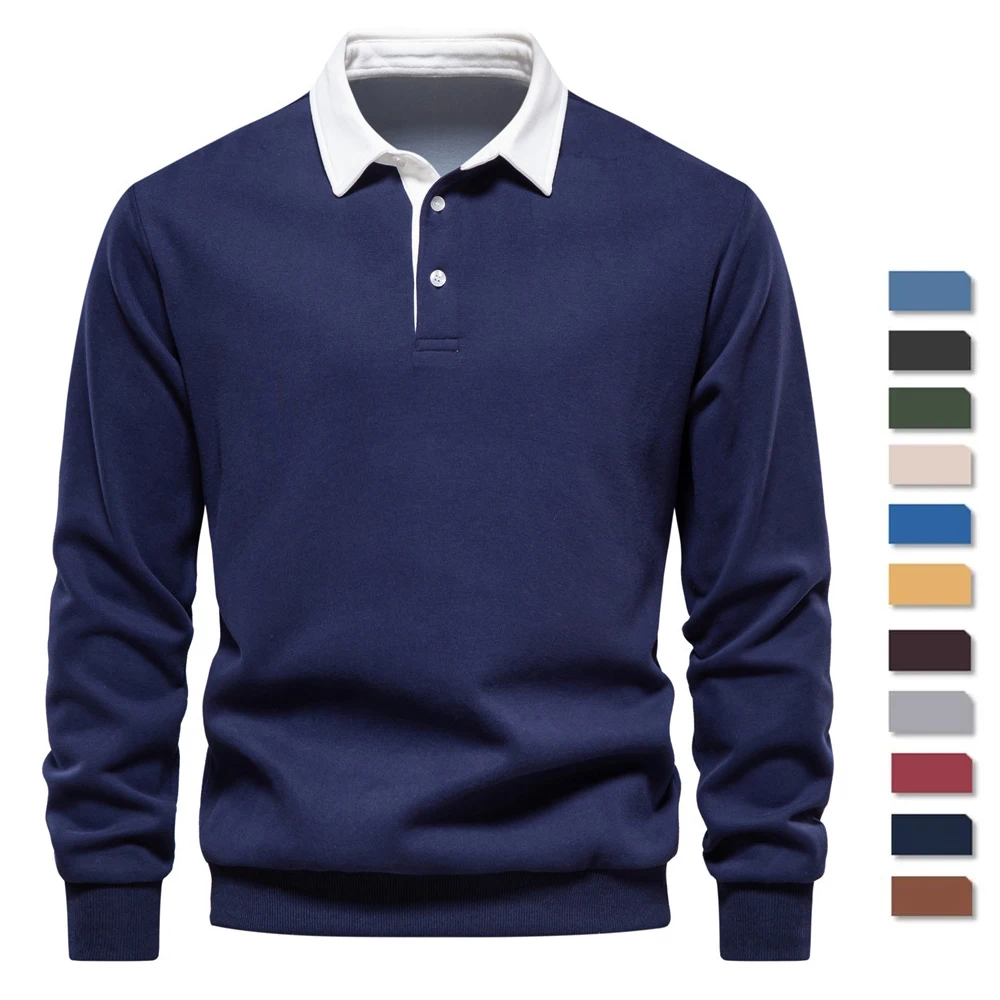 

2023 New Autumn Fashion Design Polo Neck Sweatshirts for Men Casual and Social Wear Quality Cotton Mens Long Sweatshirts