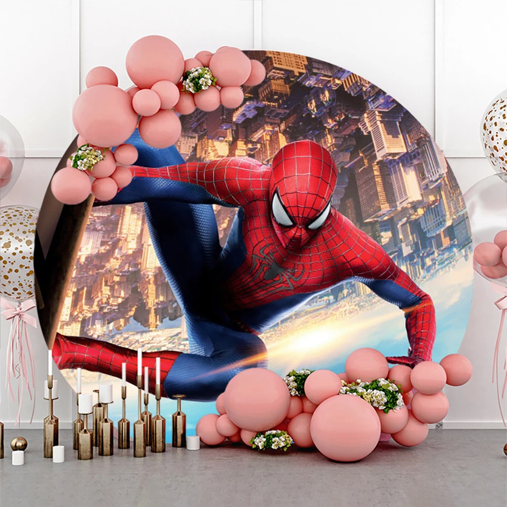 Round Custom Spiderman Background Superhero Spiderman Cartoon City Girl  Backdrop Boy Birthday Party Table Cover for Photo Studio| | - AliExpress