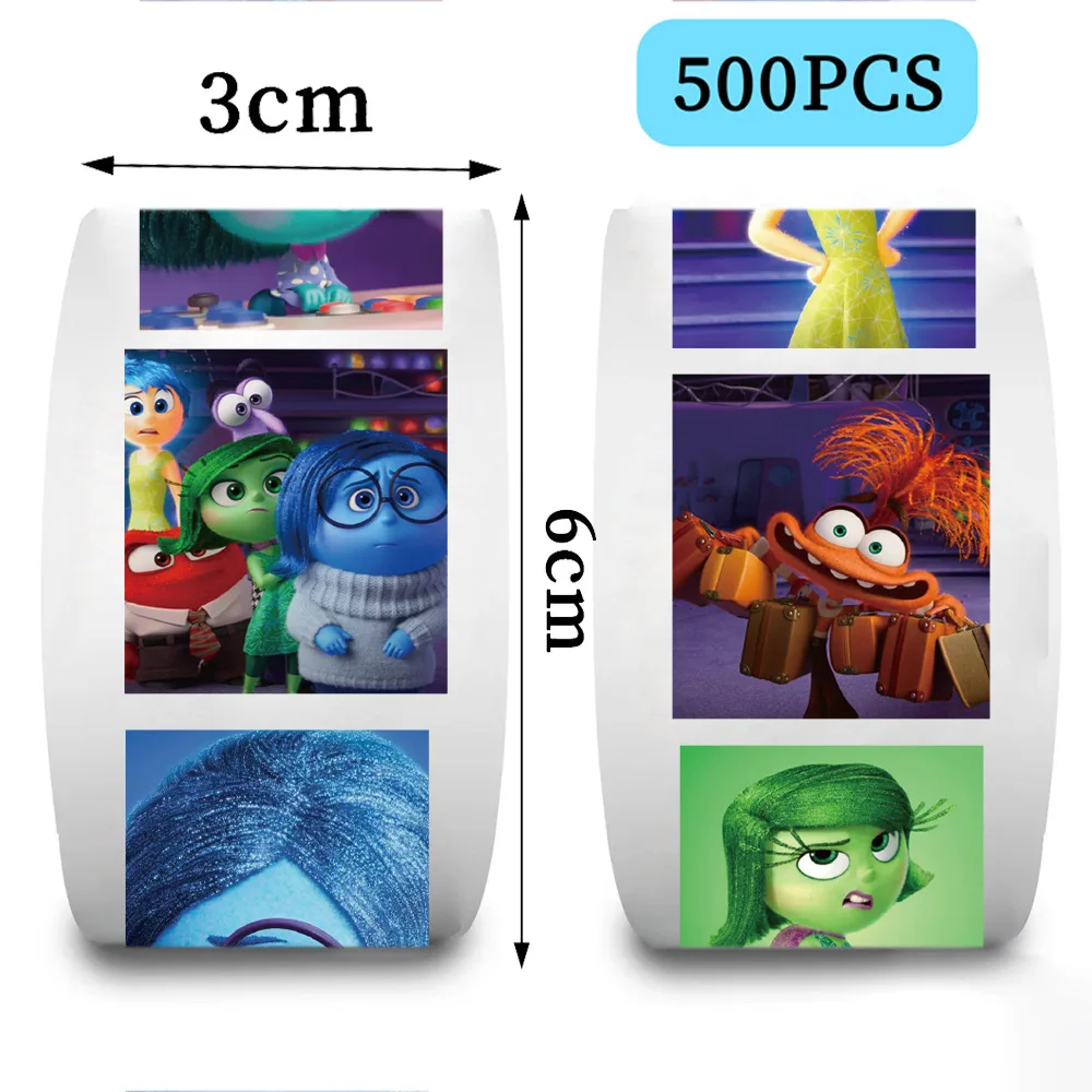 500/1000PCS Disney Inside Out 2 Stickers Kawaii Cute Cartoon Label Seal Stickers Rolls Stickers for Phone Luggage Stickers Toys 6
