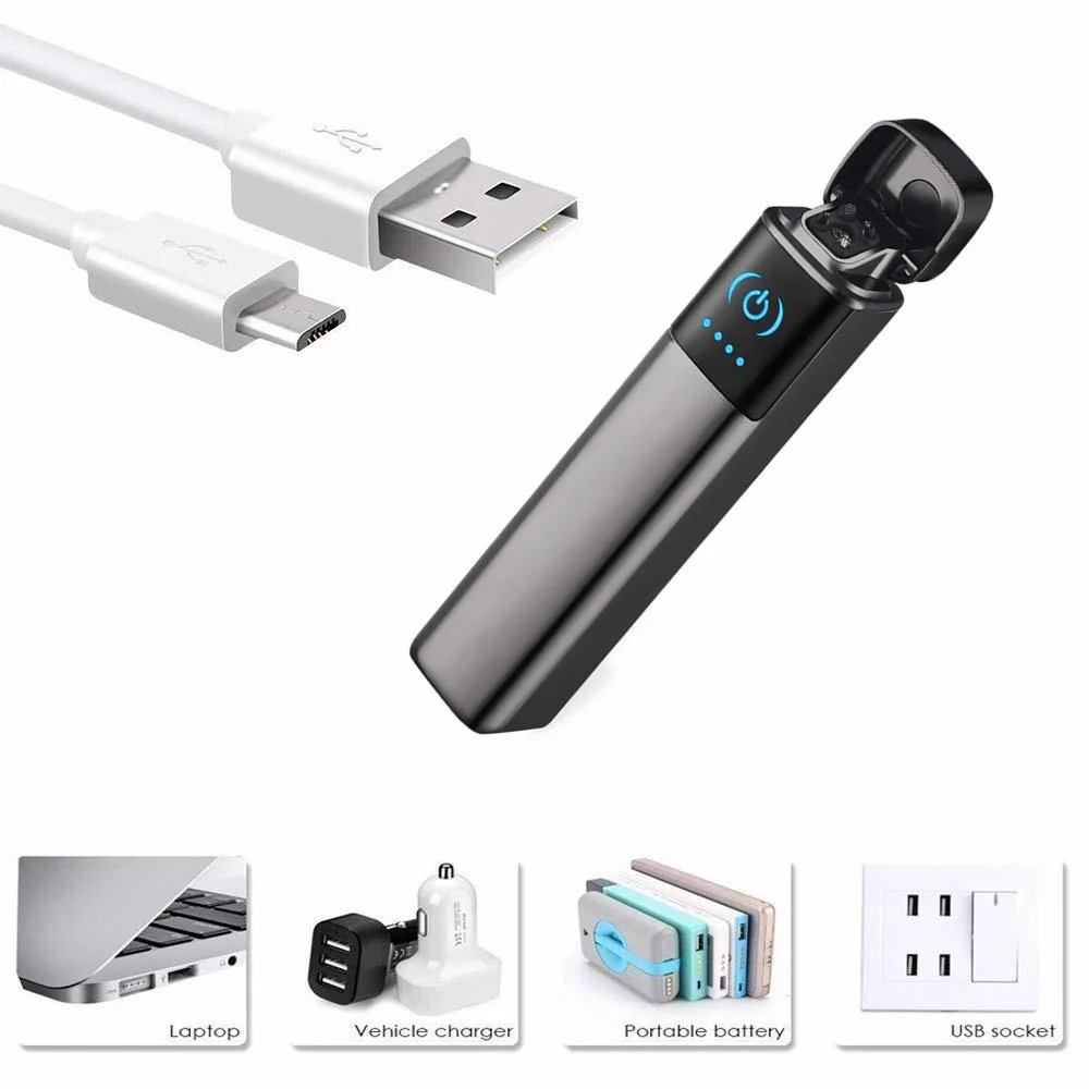 Turbo Cigar Lighter Gadgets Cigarette Dual Arc Plasma Lighter Windproof Touch Smart Touch USB Electronic LighterIgnition