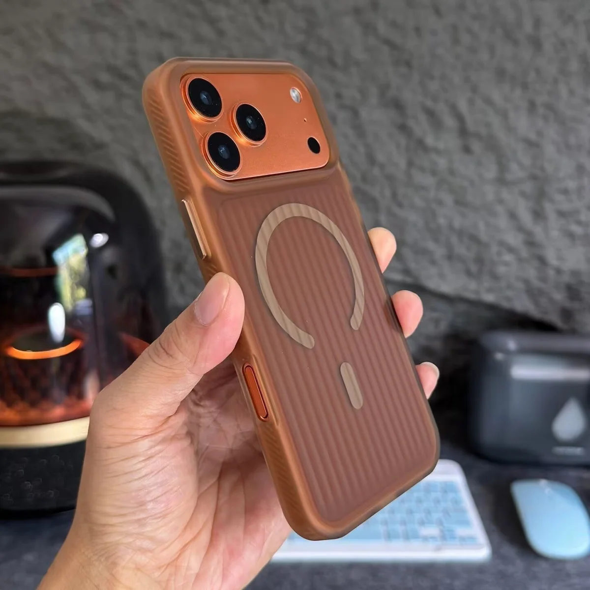 Frosted Magnetic Wireless Charging Phone Case with Stripe Corrugated Pattern