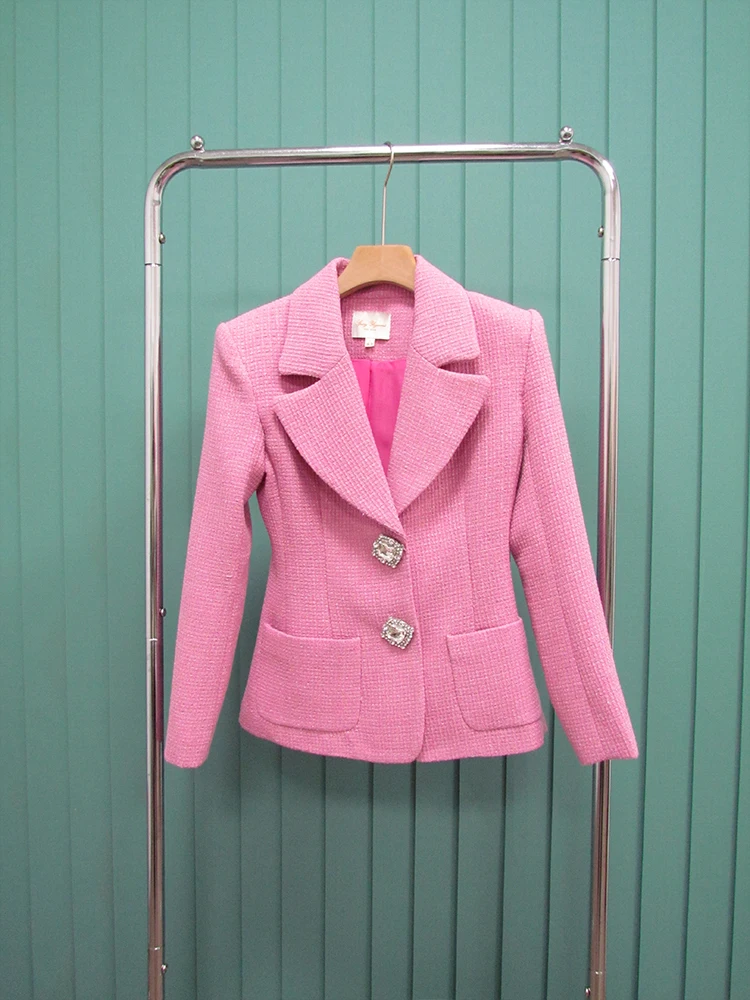 

Autumn new French trend conventional luxury OL workplace fan weaving fine flash diamond button suit jacket