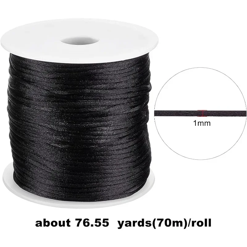 Fuwok 2/3/4/6/8/10 mm 20 m (19,5 m) in nylon satinato, corda in seta a forma di rattail, corda multiuso, corda in nylon intrecciata e durevole (nero, 6 mm