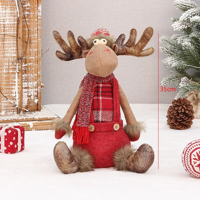 Christmas Decoration Supplies Red Fabric Retractable Standing Elk Doll Gift Ornaments