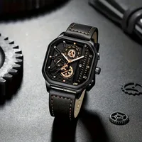 Montre carrée de luxe à grand cadran pour hommes, bracelet en cuir PU décontracté, montres de sport pour hommes 5