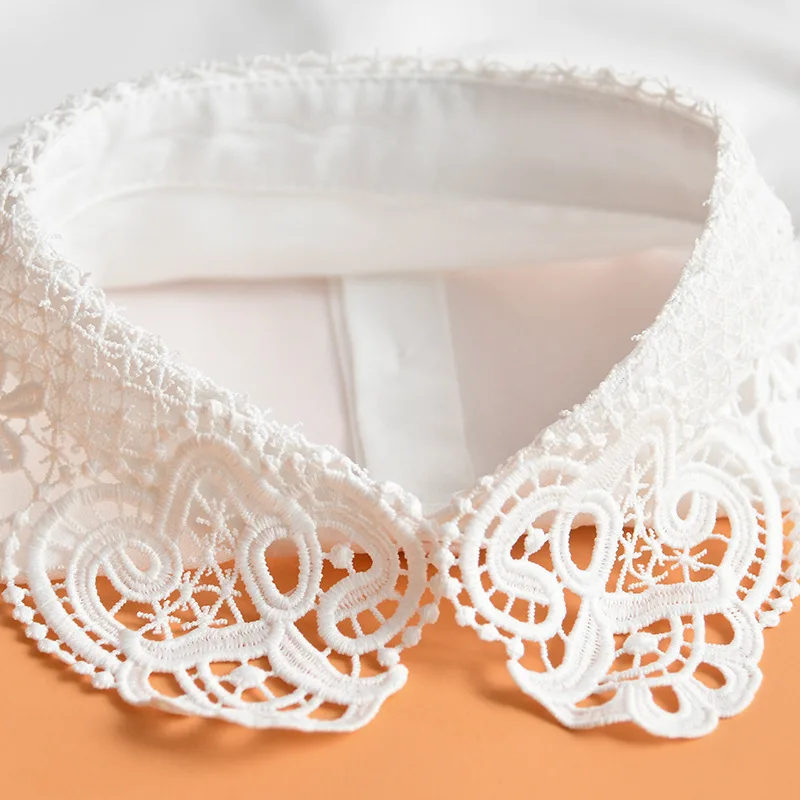 

Винтажный белый кружевной съемный воротник для женщин Цветочный вырез ложный воротник рубашка наполовину воротник рубашки съемный искусственный воротник