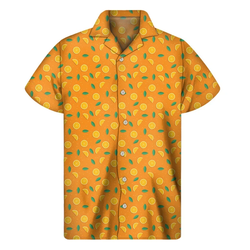 Summer Orange Pitaya Fruit 3D Print Shirts Men Fashion Shirt Casual Vintage Streetwear Short Sleeve Shirt Blouse Man Clothing