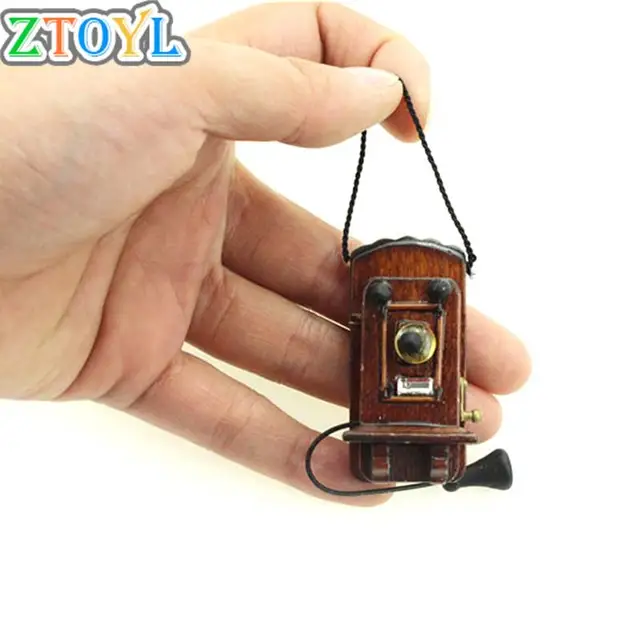 Vintage Style Dollhouse Furniture Accessories For Livingroom Bedroom Kitchen 1:12 Miniature Antique Wall Mount Phone 1