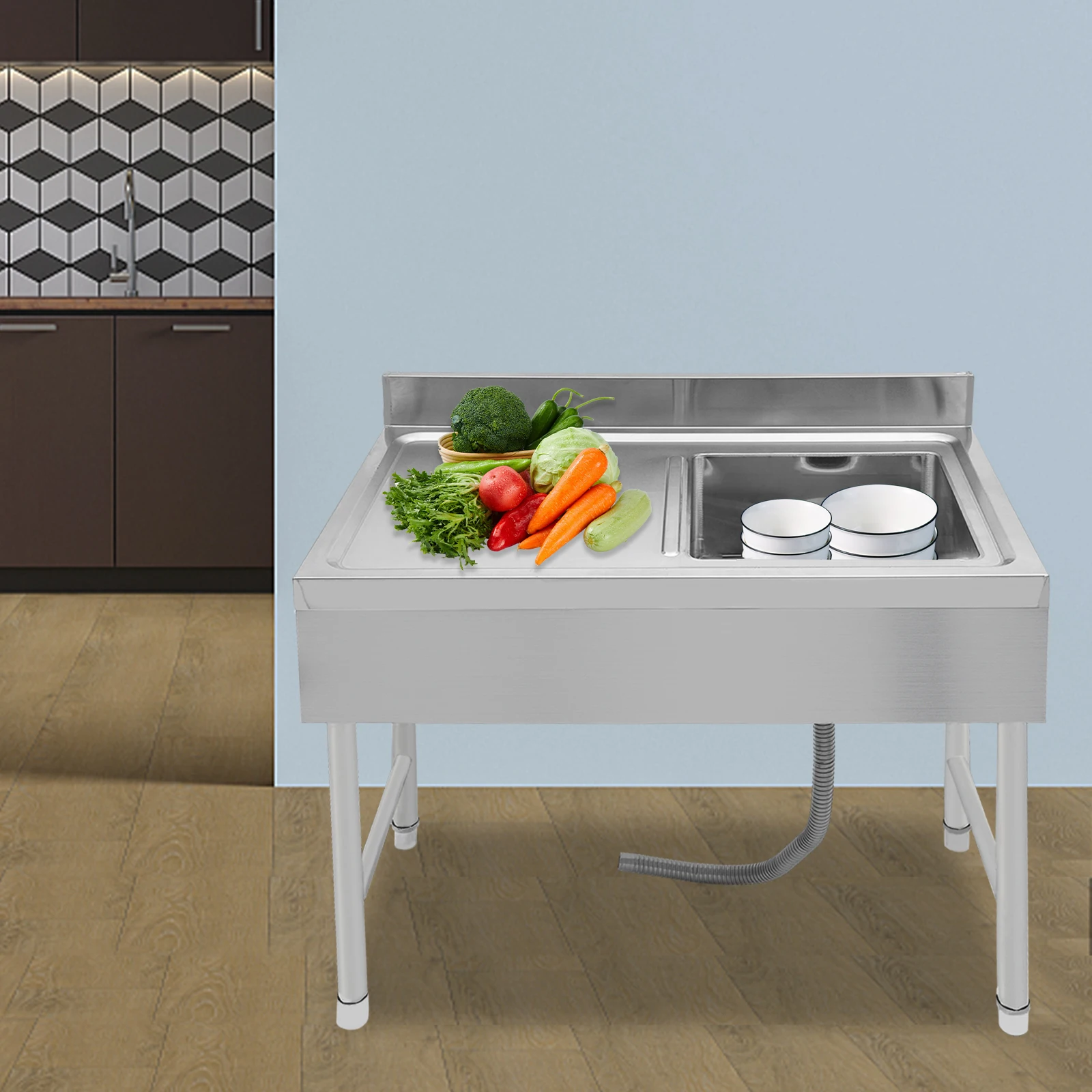 Freestanding Rectangular Silver Stainless Steel Sink Commercial Outdoor Sink for Homes/Restaurants 3