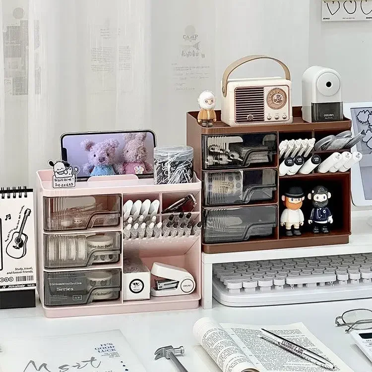 Desktop Drawer Storage Box Inclined Pen Holder Multifunctional Office Storage Shelf Stationery Organizer Students Supplies