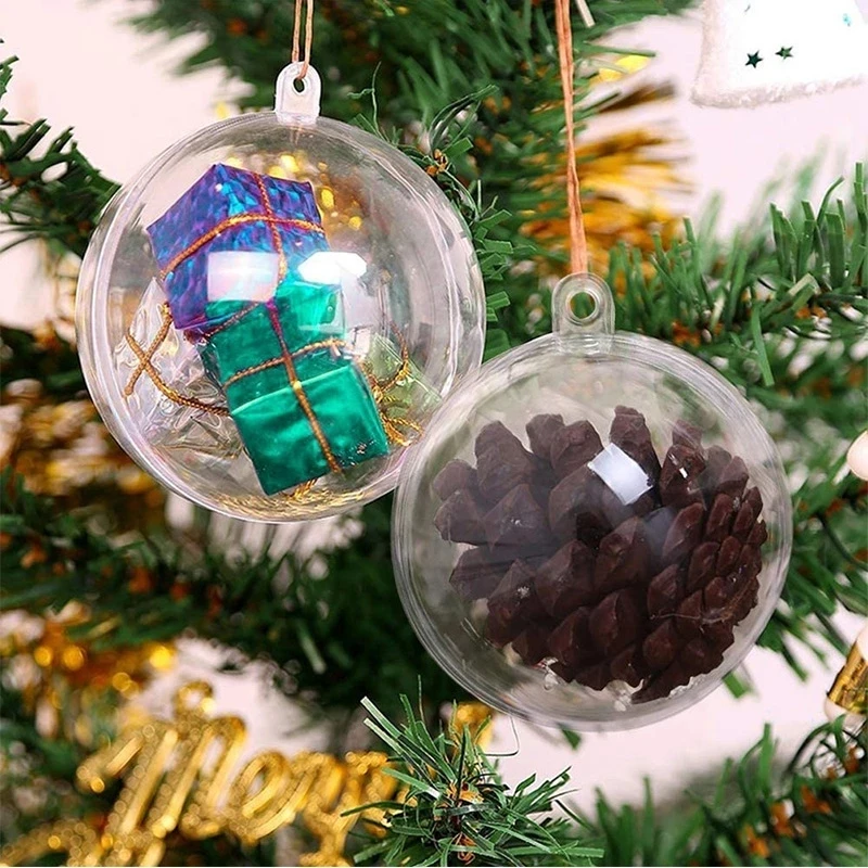Christmas Tree Ornaments Clear Fillable Bauble Hanging Pendant Decorations For Home Kids Gift