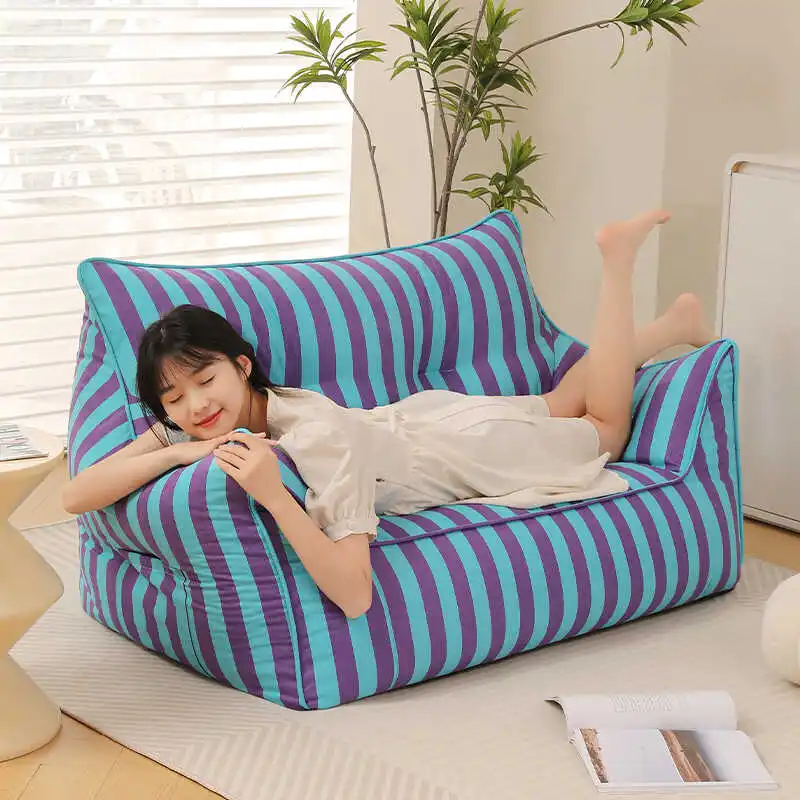 Striped Kids Bean Bag Chair Small Sofa For Reading Corner Living Room Cozy Modern Single Seating Pouf With Soft Cushion