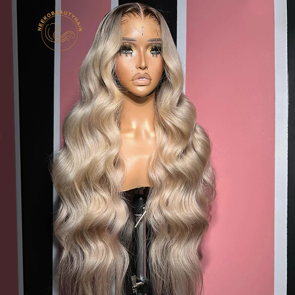 Blonde Ombre Colored Body Wave Lace Front Human Hair Wig Color 613 Pre Plucked 13x6 HD Transparent Lace Frontal Wigs For Women
