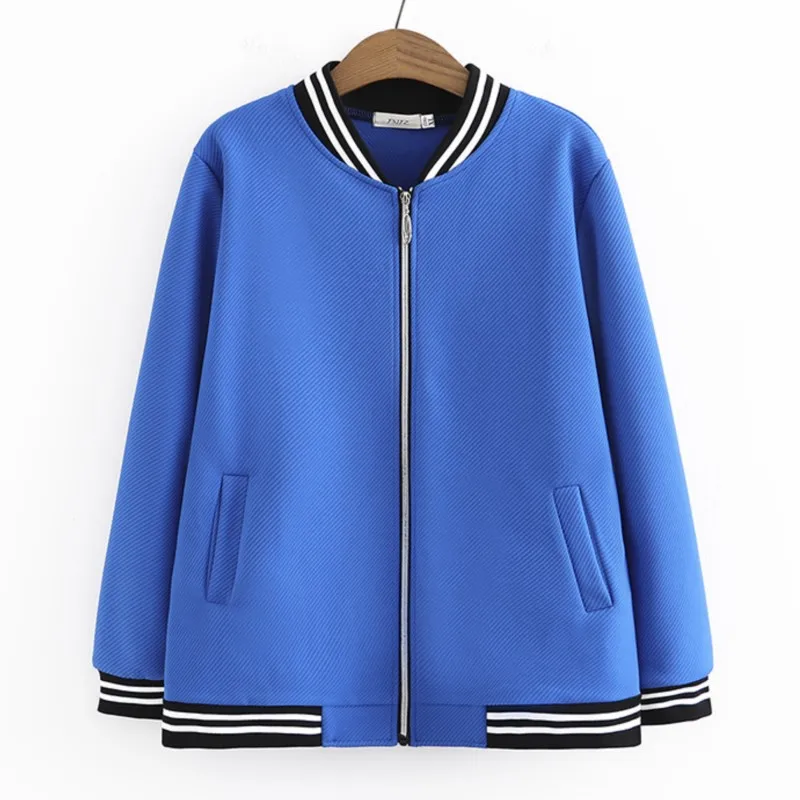 

4XL Plus Size Jacket Women 2023 Spring Stand Collar Baseball Uniform Long Sleeve Splice Stripe Outewear Oversized Curve Clothes