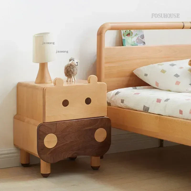 Solid Wood Household Kindergarten Children's Bedside Table Apartment Dormitory Storage Cabinet Modern Kids Bedroom Nightstands H