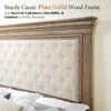 Queen Size Bed Frame with Upholstered Headboard, Solid Wood Mid-Century Platform Bed, Architectural Design, No Box Spring Needed 2