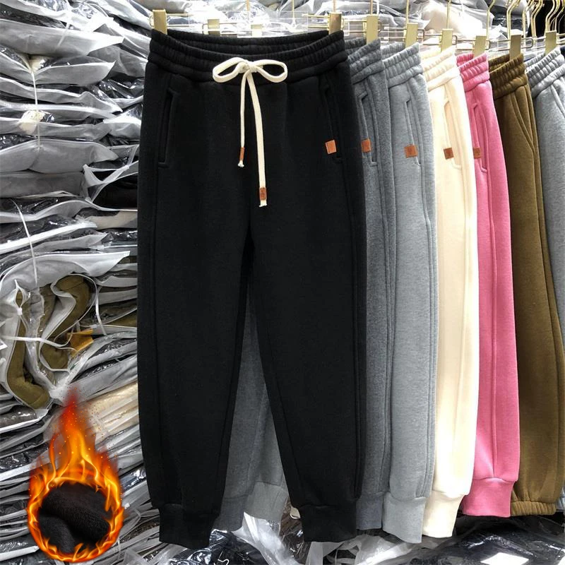 Pink Velvet Thick Casual Baggy Sweatpants Women Korean High Waisted Joggers Sports Harem Pants Streetwear Ankle Length Trousers