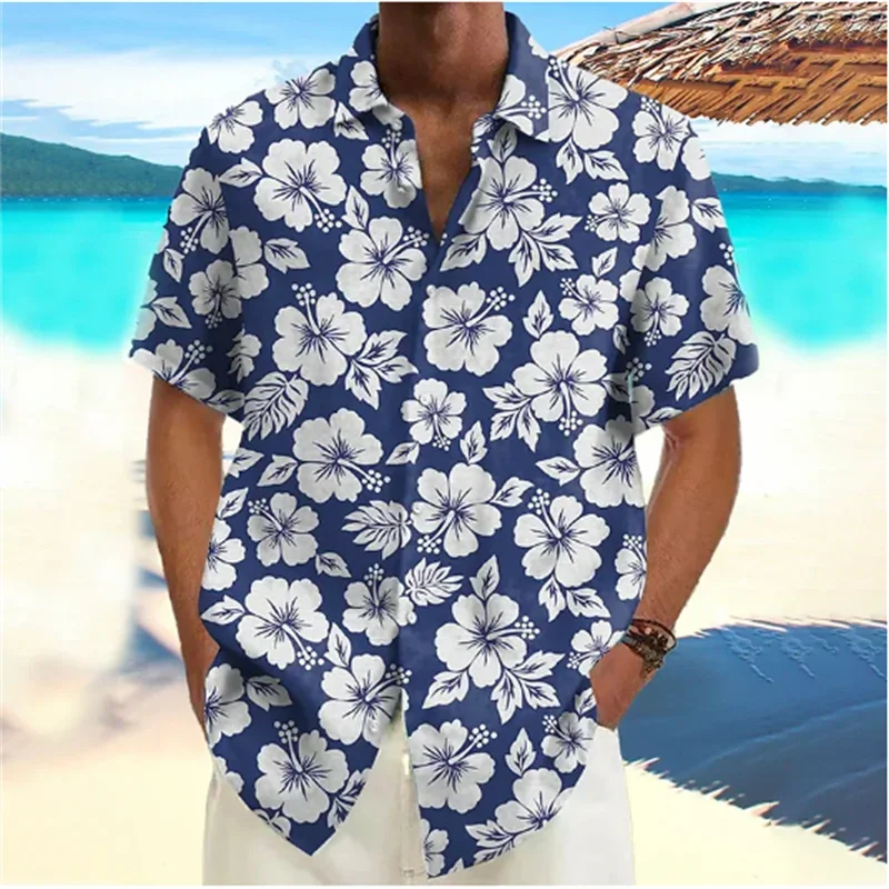Men's Summer Hawaiian Shirt Casual Shirt Beach Oversized 5XL Short Sleeve Flower Print Lapel Button Hawaiian Resort Wear Shirt