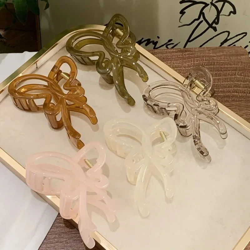 Women's 2024 New Princess Headdress Hair Clip Elegant Shark Clip Jelly Colored Hollow Butterfly Grab Clip Hair Accessories