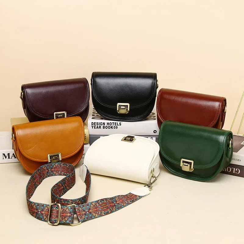 Genuine Leather Women's Small Bag Vegetable Tanned Cow Leather Single Shoulder Bag Lady Popular Messenger Purse