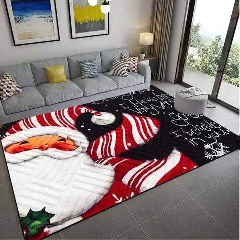 

Santa Claus Pattern Living Room Bedroom Carpet Children's Play Mat Kitchen Bathroom Anti-slip Mat Door Mat Christmas Gift Tapis