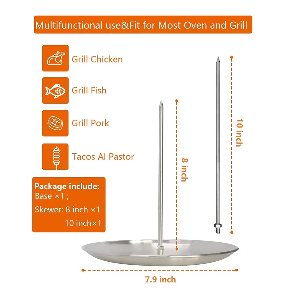 Spiedino Verticale Per Barbecue In Acciaio Inox 304 - 3 Punte Rimovibili (20, 25, 30 Cm) - Supporto Per Pollo, Shawarma, Carne