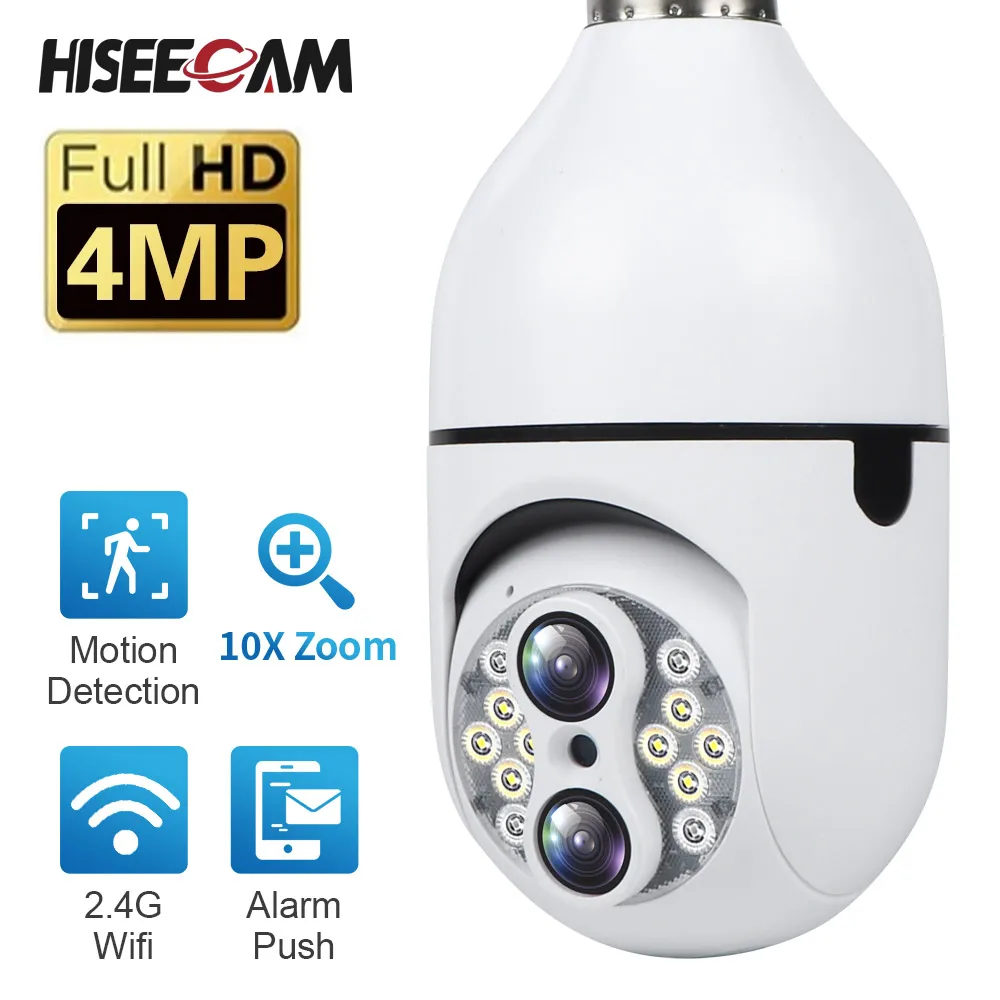 2K Dual Lens 4MP E27 Bulb Camera WIFI Smart Home 10X Optical Zoom